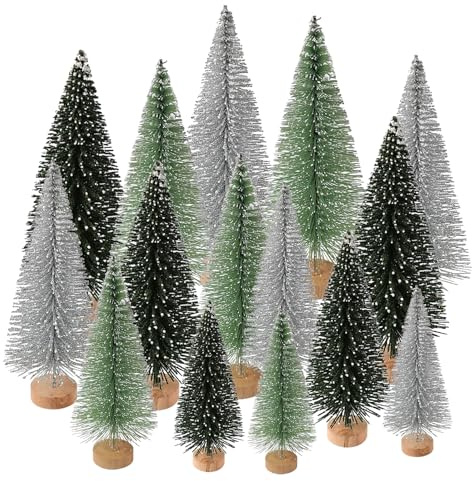 15 Piezas Mini Árboles de Navidad Artificiales 5 Tamaños Mini Arbolitos de Navidad Mini Árbol de Navidad Pequeño de Mesa para Bricolaje Decoración de Navidad Escritorio (3 Colores)