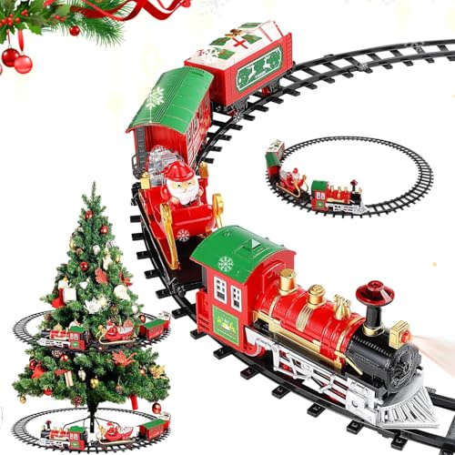 Tren Juguete para Niños,Juego de Tren eléctrico para Colgar en el árbol de Navidad,Tren eléctrico Infantil con Sonidos,Conjunto Navideño de Vías,Tren de Navidad Eléctrico (18P)