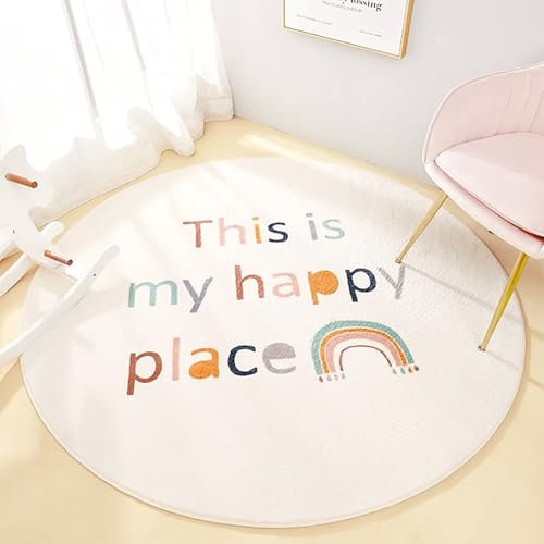 AIMECO Tapis doux et douillet pour enfant - Doux et rond - Pour salon, chambre à coucher, chambre d'enfant - Lavable - Facile d'entretien - Motif alphabet arc-en-ciel - 80 cm