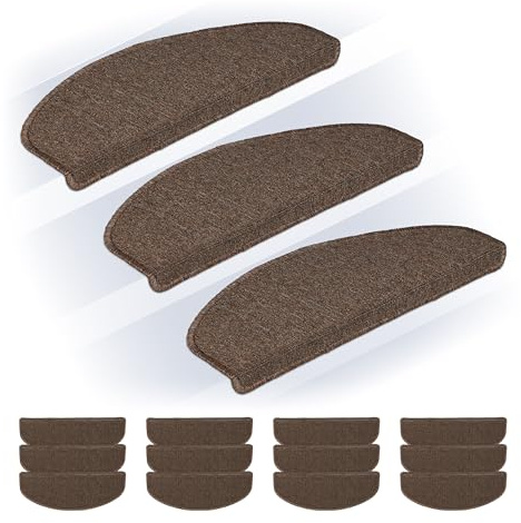 Relaxdays Tappetini Antiscivolo Scale Interne, Set 15 Tappeti Adesivi Gradini, 65x24 cm, Strisce Coprigradini, Marrone