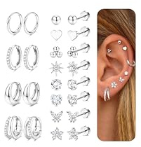 CASSIECA 12 Paia Orecchini Argento Donna Orecchini Acciaio Chirurgico Piercing Orecchio a Cerchio Argento Piercing Helix Trago Conch Piercings Ipoallergenica Multi Piercings Orecchio Donna