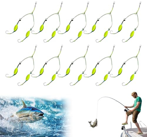 Galenecx 10 Piezas Aparejo Inferior Inverso de Doble Gancho, Juego de Anzuelos de Pesca de Doble Reversa, Anzuelo Antienredos, para Jigging, Surfcasting Familia Viajes, Excursiones Al Aire Libre