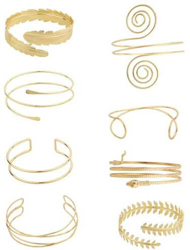 Mikovivi 8pz Set Gioielli Bracciale da Braccio Dorato per Donne, Bracciales Braccio Superiore Minimalista Bracciale a Spirale Bracciales Regolabile per Festa Matrimonio Cosplay Balli Accessori