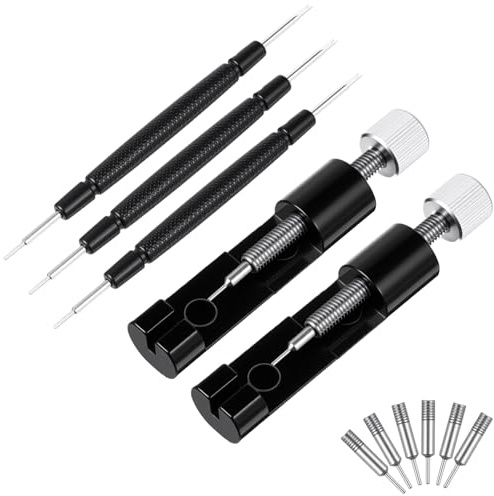 Federstegwerkzeug Uhren Reparatur Set Uhrenwerkzeug 2 Stück Metall Uhren Aufsteller 6 Ersatzstifte und 3 Doppelkopf Schraubendreher, Uhrenketten Uhrmacherwerkzeug Set Uhr Entfernen Werkzeug