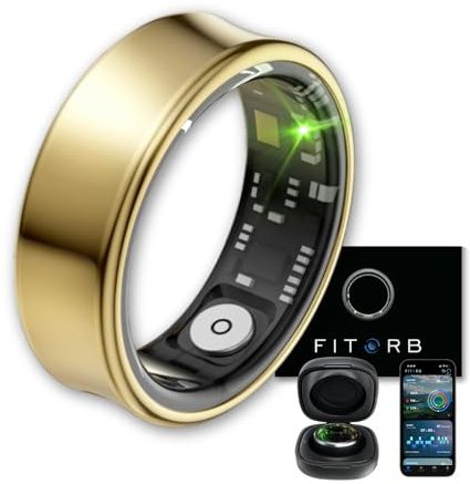 Fitorb Smart Ring Pro - Das Original. High-Tech Fitness- & Gesundheitsring, Schlafanalyse, 24/7 Aktivitätstracking. Temperaturmessung, Stress. Proberinge. (Neptun, Gold, 20,0 mm (10))