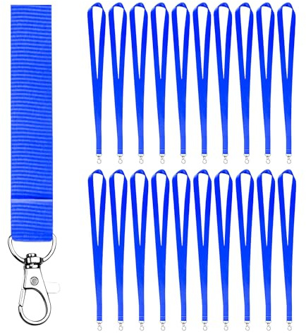 VERY IMPORTANT RUNNER - Pack Lanyards Colores Gancho Metálico - Lote Lanyard Colores Polyester 2cm Ancho y 46cm Largo para Cuello - Llaves - Tarjetas Identificativas - Pendrive (Azul, 20 Unidades)