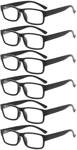 Suertree 6 Pack Lesebrille für Herren und Damen Komfortable Lesehilfe Klassische Schwarz Mode Brillen Rechteckige Rahmen Sehhilfe 2.5X