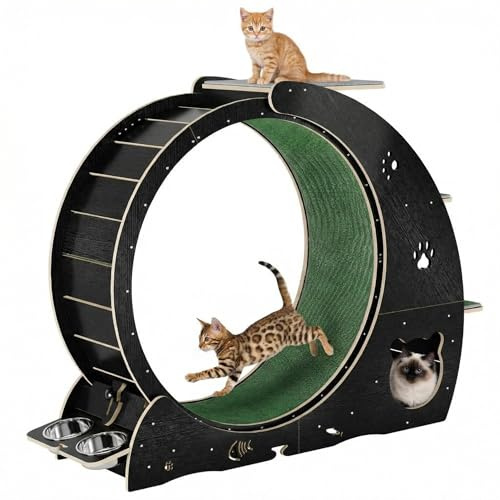 5-in-1 Cat Running Wheel, 41.5 Large Quiet Cat Treadmill for Indoor Cats with Scratch Pad, Jumping Steps, Cat Apartment, Play Roller & Feeding Bowl, Silent Cat Exercise Wheel and Cat Furniture Toy