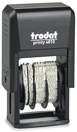 Trodat Printy 4810 Timbro Datario Autoinchiostrante Colore Nero, Formato Data GG MMM (in lettere) AAA, Italiano, Altezza carattere 3,8 mm, Impronta 20x38 mm, Cartuccia Nera Inclusa, in astuccio ECO