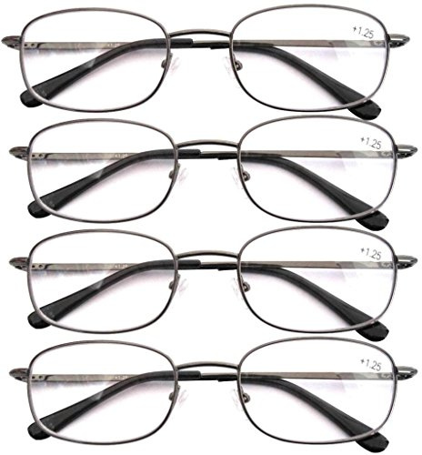 Eyekepper 4 Pairs Reading Glasses Metal Gunmetal Frame Reader Eyeglasses with Spring Hinges for Men Women Reading