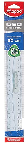 MAPED règle plate Triple décimètre Geometric en plastique transparent 30 cm à poignée