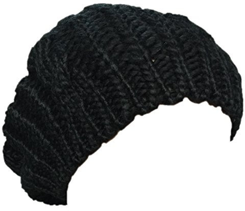 Boolavard Warme Strickmütze Crochet Slouch Baggy Beret Mütze Cap Hut Hat (Schwarz)