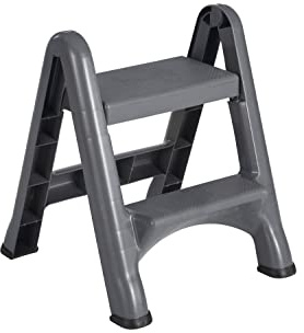Rubbermaid Two-Step Folding Foot Stool 14-Inch High Gray 300-Pound Capacity Small Step Stool for Adults/Kids for Use in Library/Kitchen/Bathroom/Garage/Closet