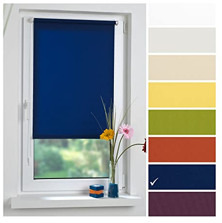 Liedeco® Rollo Klemmfix - 75 x 150 cm blau (Breite x Höhe) / lichtdurchlässig Blickdicht und stufenlos verstellbar/leichte Innen-Montage ohne Bohren mit Klemmträger / 123 montiert