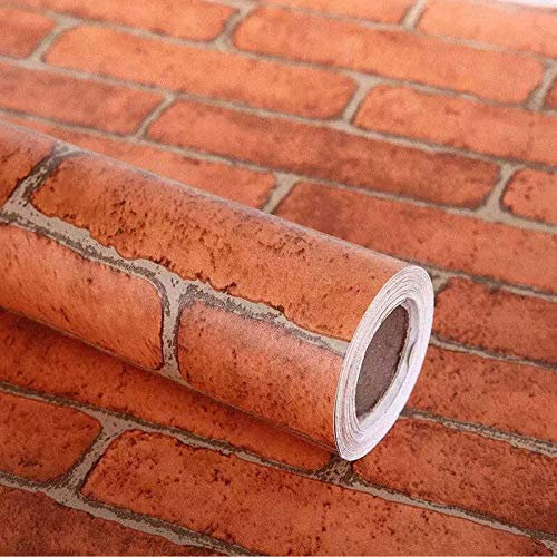 LEPENDOR Mattone rosso Decorativo Sfondo Carta da parati autoadesiva Carta adesiva stampata da parati peel and stick facile da applicare - Rosso Mattone, 0,45m x 10m