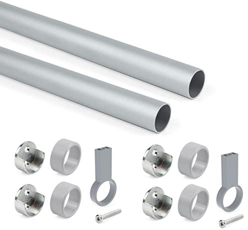 Emuca - Kit tubo per armadio rotondo D. 28, 1150 mm, alluminio, Anodizzato opaco, Lotto di 2