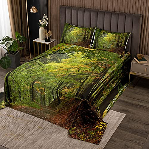 Loussiesd Tagesdecke 170x210cm Wohndecke Wald Wild Tiefer Berg Natürlich Pflanze Grün Bettüberwurf für Jungen Mädchen Mikrofaser Steppdecke mit Reißverschluss und 1 Kissenbezug