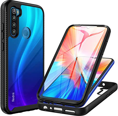 CENHUFO Xiaomi Redmi Note 8 Hülle (2021/2019) 360 Grad Schutzhülle Stoßfest Panzerhülle mit Eingebautem Displayschutz Outdoor Bumper Full Cover Case Handyhülle für Xiaomi Redmi Note 8 - Schwarz