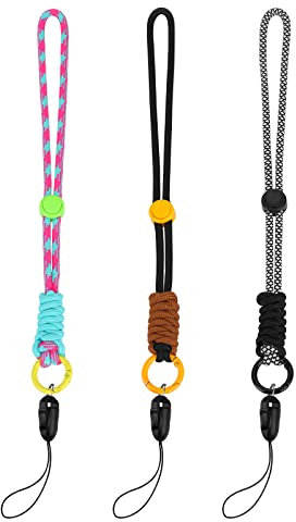 Cobee Cordones de correa de mano para muñeca, 3 piezas Cordón de muñeca de nailon colorido para teléfono con hebilla ajustable, correas de muñeca cortas universales compatibles con teléfono móvil