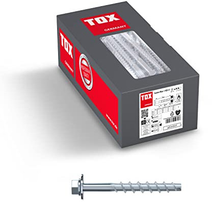 TOX Schraubanker Sumo Max 1 KB-U 10x320 mm, Sechskantkopf mit Bauscheibe, Stahl verzinkt, für Befestigung von Holzanbauteilen, bauaufsichtlich zugelassen für schwere Lasten, 25 Stück, 041101971