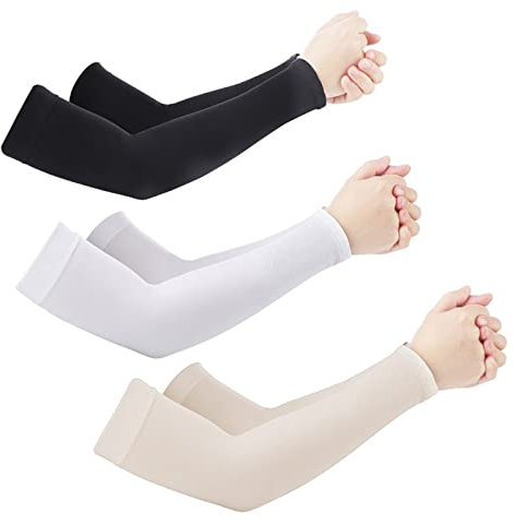 Durdiiy 3 Paires Unisexe Manchon Bras Anti-UV Protection UPF 50+Sport de Refroidissement Manches Bras pour Cyclisme,Running Voyage Escalade (noir, blanc, peau)