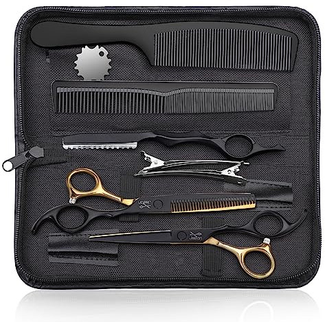 JASON Friseurscheren Profi - Haarschneideschere&Effilierschere 6.5 Haarschere Friseurschere für Friseur/Anfänger, Schwarzes Gold