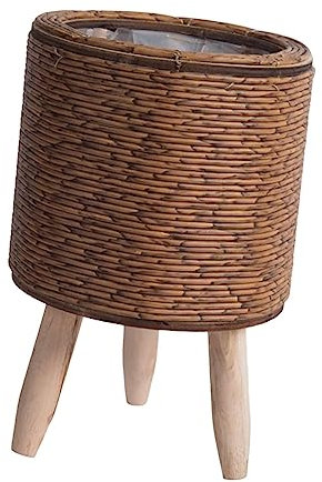 Ronyme Cesta tejida para planta con patas Cesta Maceta Maceta Rústica Cesta de mimbre Maceta para balcón Bar Apartamento Decoraciones de salón, Cilindro Marrón Oscuro