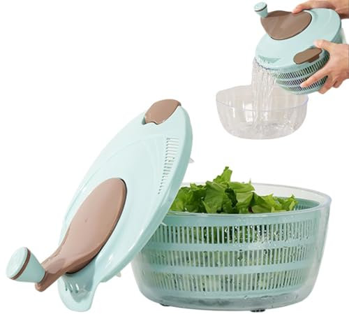 Centrifugador de ensalada con tapa, 5 litros, doble capa, escurridor de verduras con doble orificio de drenaje, ayudante de cocina, secador de ensalada para lavar y secar ensaladas,