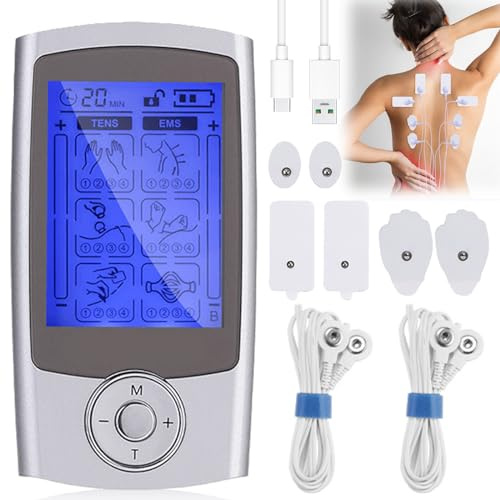 TENS EMS electrosestimulador muscular, aparato de terapia de dolor TENS recargable electrosestimulación aparato aparato de terapia de dolor con 24 programas de entrenamiento y 2 canales