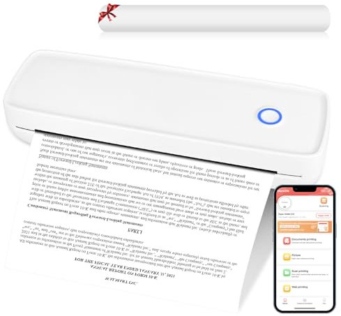 GuKKK Mobiler A4 Mini Drucker, A4 tragbarer Thermodrucker, Klein Bluetooth Thermodrucker Unterstützt A4 Thermopapier im 210 x 297 mm, Thermodruck für Unterwegs & Zuhause, Kompatibel mit iOS & Android
