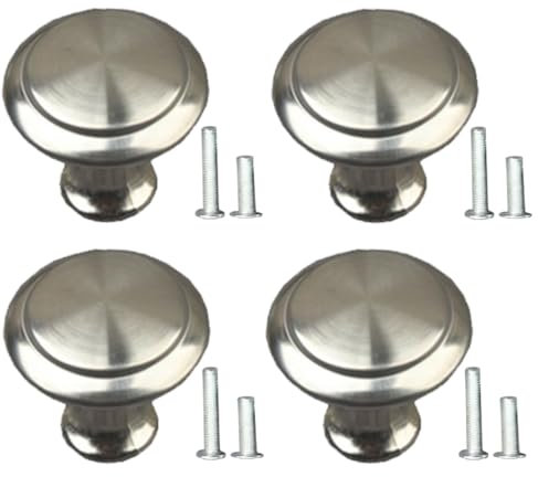 Gendewiner 4 Pack Cabinet Door Knobs Stainless Steel 27mm Diameter Metal Round Drawer Wardrobe Pull Handles with 8 Screws for Cupboard Wardrobe Furniture, Silver