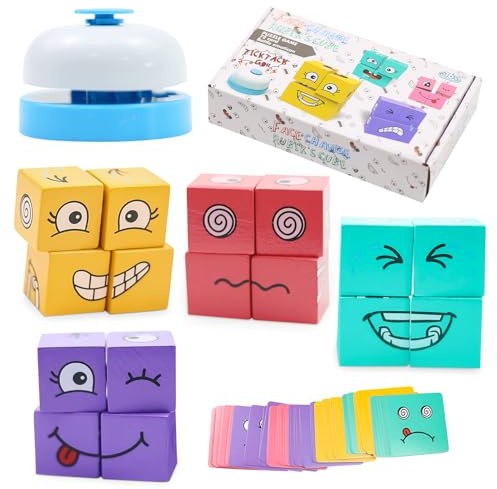 ZITUZY Puzle de cubos de madera, rompecabezas de dados de madera, rompecabezas 3D para cambiar la cara, cubo mágico, para niños a partir de 3 años, juguete de interacción de madera, juego para niños