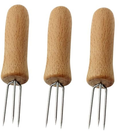 POPETPOP 9 Stk Maisgabel Tabletthalter Maiskolbenspieß Salatgabeln Zuckermaishalter Spieße Für Vorspeisen Marshmallow-röststäbchen Kolbenhalter Griffe Obst Rostfreier Stahl Holzgriff Grill