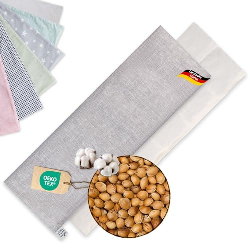 Körnerkissen Mikrowelle GROSS 60x20cm XXL : OEKO TEX Kirschkerne-Füllung | Bio Kirschkernkissen Traubenkernkissen, Wärmekissen: Schulter, Nacken, Rücken, Bauch, Beine (Grau)