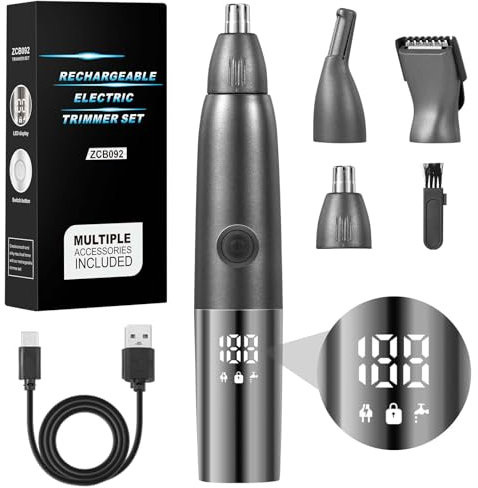 Brencco Taglia Peli Naso e Orecchie, 4 in 1 Tagliapeli Naso Ricaricabile USB Taglia Peli Professionale Impermeabile IPX7 per Capelli del Barba, Sopracciglia e Capelli del Viso