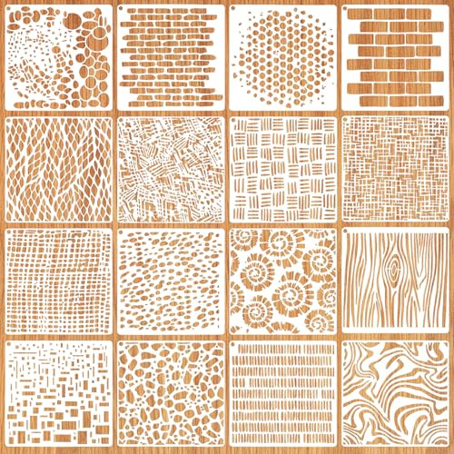 16pz Stencil per Artigianato, 15x15cm Astratto Stencil Texture Mista Stencil per Pittura Modelli di Motivi a Strati Stencil per Pittura Artistica per Tela Carta Mix Media Legno Parete