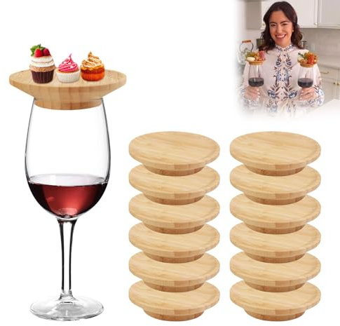 12 piezas de decoración de madera para copas de vino, decoración redonda de madera, decoración para platos de aperitivos, copas de vino, decoración para copas de vino, postres, accesorios para