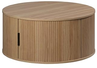 trendteam smart living Ronin Couchtisch rund mit Stauraum Eiche Hellbraun Wohnzimmertisch mit vertikalen Rillen 80 x 36 x 80 cm