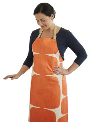 Jolee... Fabrics Wipe Clean PVC Coated Aprons - 100% Cotton Oilcloth - One Size - Easy to Clean and Splash Proof Apron (Scion Lohko Paprika Orange, Adult (75cm Length))