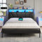 Brinlawb Bett 140x200 mit Lattenrost aus Metall, Bettgestell 140x200cm mit LED Beleuchtung Metallbett 140x200 mit Kopfteil & Ladestation(2 AC-Steckdosen 2 USB-Anschlüsse)Jugendbett Doppelbett Schwarz