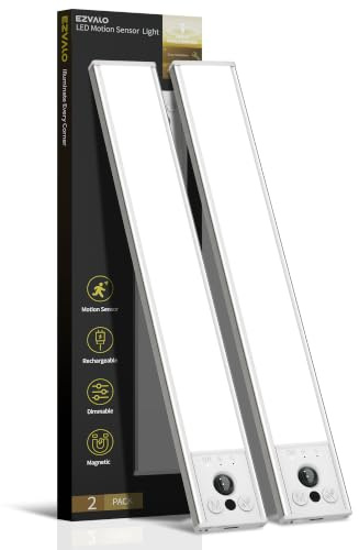 EZVALO 12inch Under Cabinet Lighting, 2 Pack 3100mAh Rechargeable Wireless Motion Sensor Lights Indoor, Dimmable Magnetic Closet Lights, Under Counter Lights for Kitchen, Pantry, Stairs