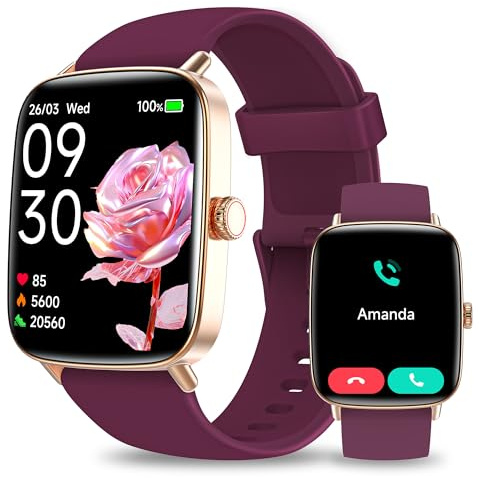 Smartwatch Donna, 1.85 Orologio Smartwatch con Chiamate e Notifiche WhatsApp, Fitness Tracker con Contapassi Sonno SpO2 Cardiofrequenzimetro, 110 Sportive, IP68 Watch per Android iOS Viola Scuro
