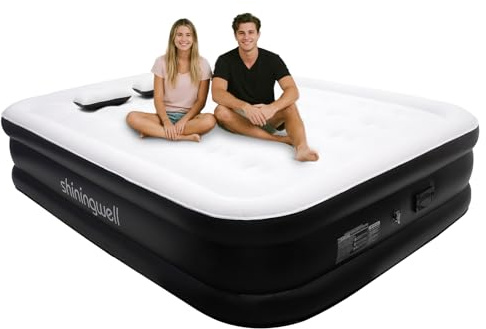shiningwell Inflatable Air Mattress, Air Bed, Double Airbed with Portable Pump, Blow Up Mattress, Folding Guest Bed Self Inflating with Flocked Surface for Camping and Home Use, 200 * 152 * 48cm