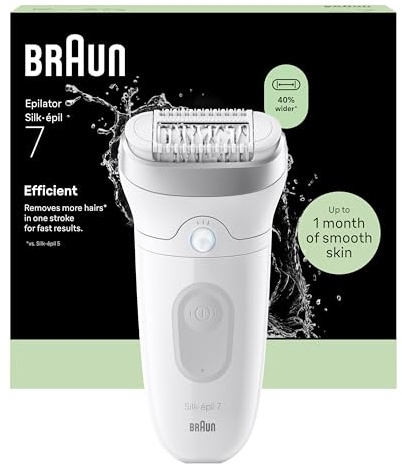 Braun Silk·épil 7, Epilierer Damen mit Breitem Kopf für eine Einfache Haarentfernung, Nass & Trocken, Langanhaltend Glatte Haut — 7-011, Silber