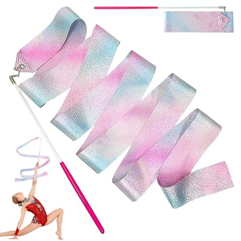yunfeen 2 PCS Gymnastics Ribbon, Dance Ribbons for Children, Sparkling Dance Ribbons, Rhythmic Dance Ribbons, for Artistic Dance, Kids Training and Performance Use(2m/78.74in)