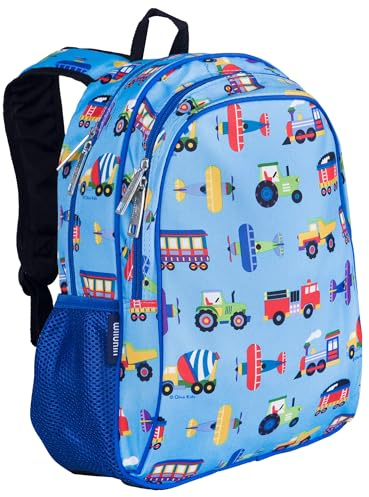 Wildkin 15-inch Kids Backpack – Durable, Padded, Adjustable for School & Travel - Trains, Planes, and Trucks