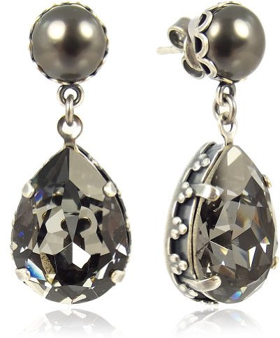 Silber Ohrringe Jugendstil Kristall Elemente und Perlen Grau NOBEL SCHMUCK
