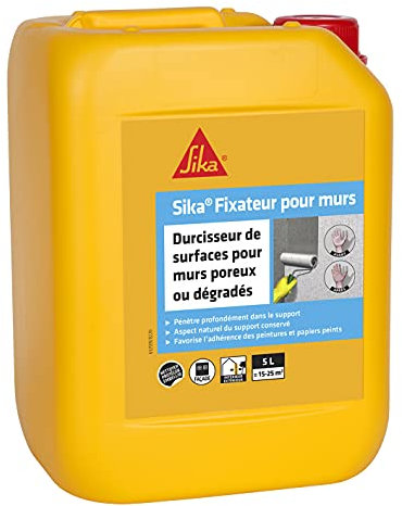 SIKA - Durcisseur de surfaces, antipoussière, sur murs poreux - Sixa Fixateur pour murs, Blanc - Intérieur/Extérieur - Favorise l'adhérence des peintures et des papiers peints - 5L