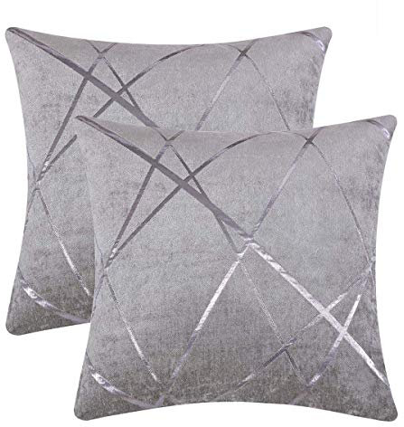 Gris Plata De Lujo Terciopelo Almohadon Cubre Caso, Banda de Acento Confortable Funda de Almohada, Mejor Decoración Square Sham Fundas de Almohada para Sofá Sofá Cama Casa Decor 45x45cm Juego de Dos