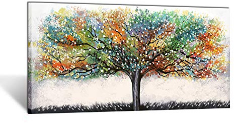 KREATIVE ARTS Large Living Room Wall Decor Abstract Canvas Wall Art Colorful Trees Landscape Painting Picture Giclee Print Framed Artwork Modern Home Bedroom Wall Decoration Ready to Hang 20x40inch